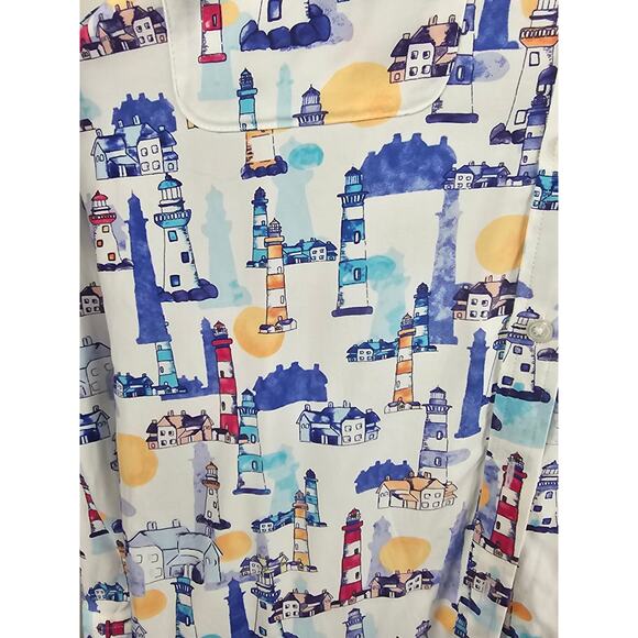 Chico's Multicolor Novelty Light House Button Up Long Sleeve Women Blouse 2 - M - Picture 2 of 6
